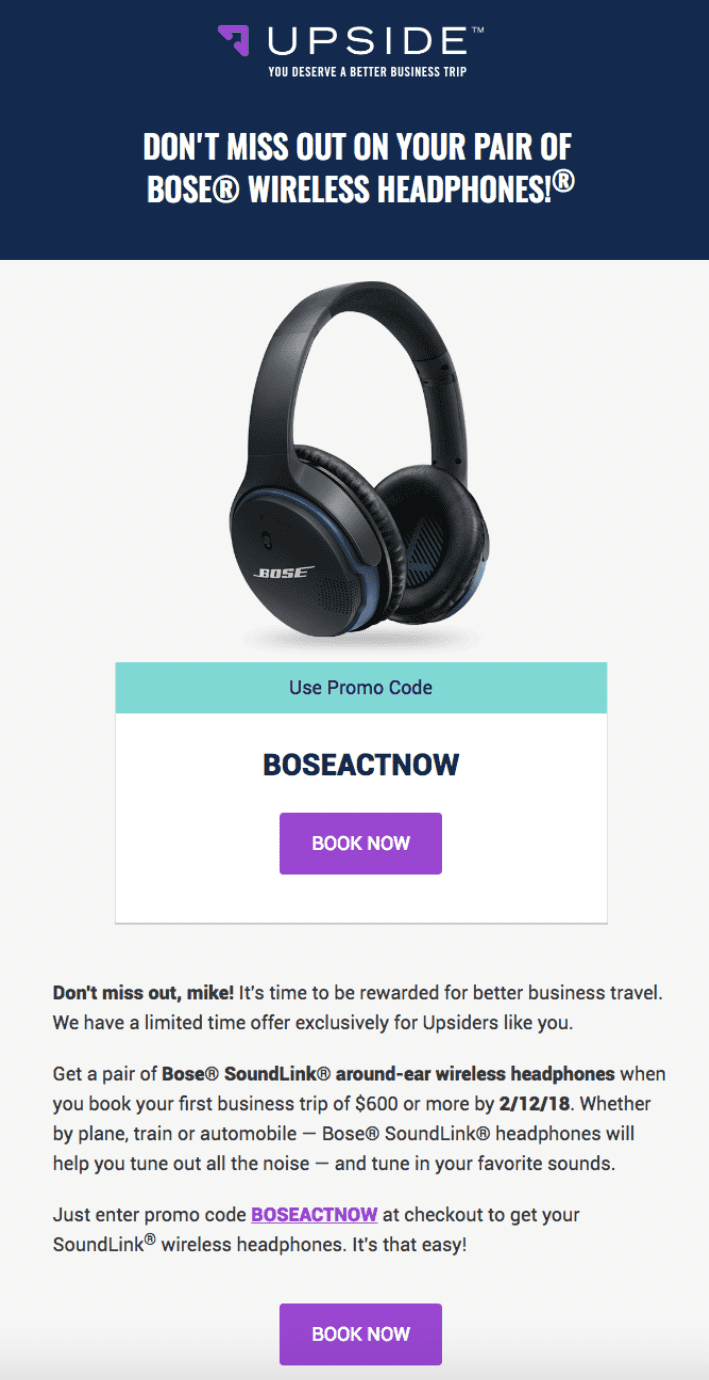 Email example from Upside showing convincing CTAs