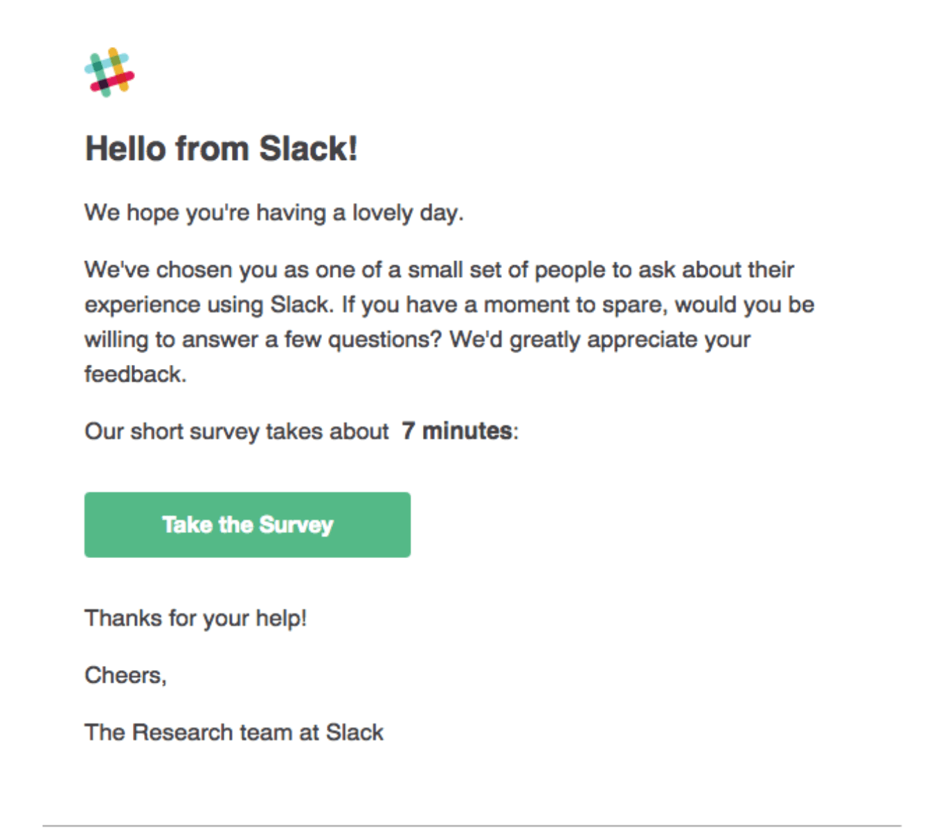 SaaS survey email example by Slack‍