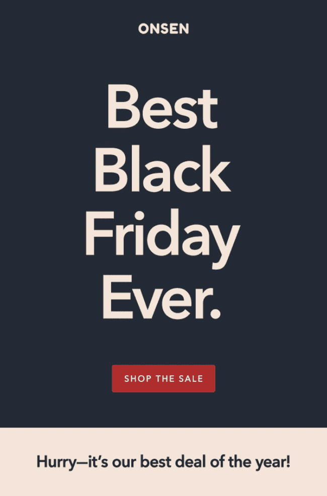 Black Friday email example from Onsen